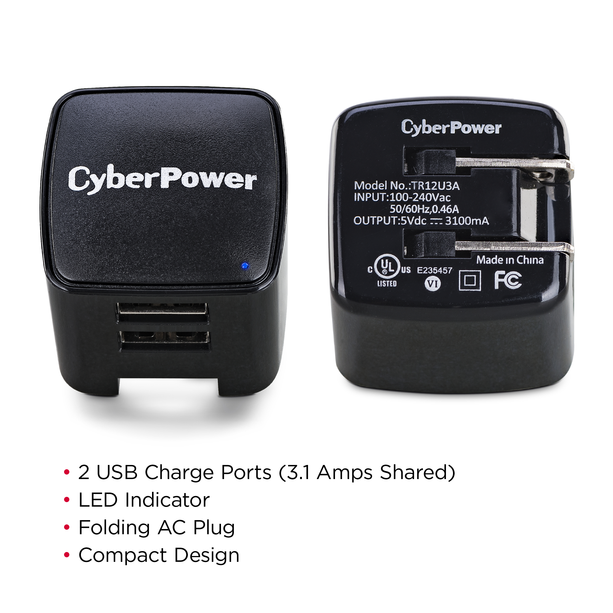 LED Light-Up Car Charger w/ 2 USB Ports, 3.1 Amp